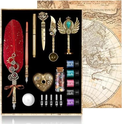 Image de Set stylo et encre Quill de luxe avec impression à la cire - Rouge
