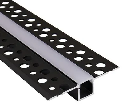 Obrázok produktu pre MasterLED profil na sadrokartón, hliník, čierny, 1 m – LED lišta, profil na suchú výstavbu s mliečnym krytom – vrátane koncových krytiek a držiaka