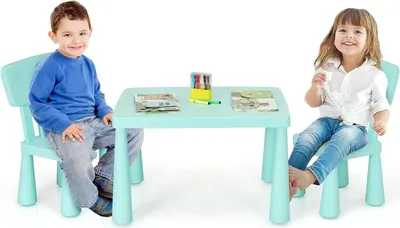 Produktbild von Kindermöbel-Set 3-teilig - Kindertisch mit 2 Stühlen - Kunststoff - Montage erforderlich - Für Kinderzimmer/Spielzimmer - Grün