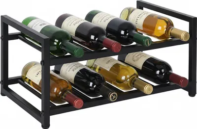 Produktbild von Relaxdays Weinregal, 8 Flaschen, Eisen, HBT: 21,5x42,5x24,5 cm, Weinhalter für Rot- & Weißwein, Flaschenregal, schwarz
