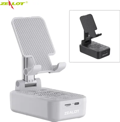 Zdjęcie produktu dla Uchwyt na telefon ZEALOT Z7, głośnik bezprzewodowy, 2 w 1, Bluetooth 5.0, obsługuje FM, AUX, pamięć USB, kartę TF, biały