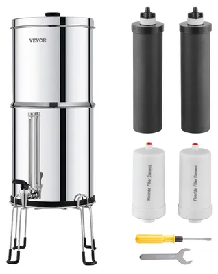 Produktbild von VEVOR Schwerkraftbetriebene Wasserfiltersystem, 2,25G 304 Edelstahl Tischfilteranlage, reduziert Blei und bis zu 99% Chlor, mit 2 Aktivkohlefiltern, 2 Defluoridationsfiltern, Wasserhahn, Aktivkohle + De-Fluorierungsfilterpatrone, 2.25 gal