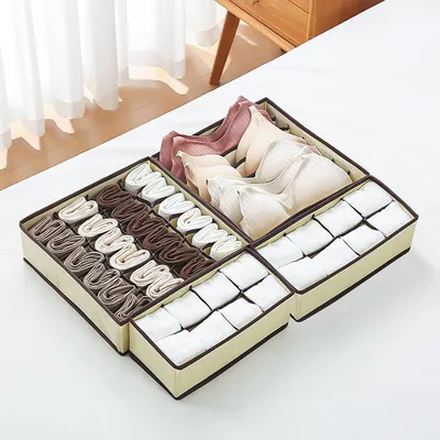 Image de Braozaiw Organiseur de tiroir, séparateur de rangement, organisateur en tissu pliable pour vêtements, sous-vêtements, chaussettes, organisateur de vêtements (beige, 4 pièces/mix)