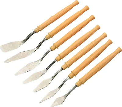 Produktbild von 7-teiliges Malspatel-Set mit Holzgriff, Edelstahl, Ölgemälde-Kunstpalette, Farbmischschaber, Malzubehör