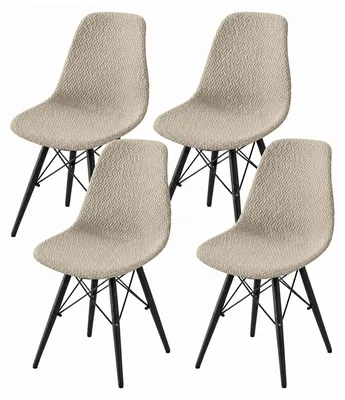 Stuhlhussen Set 4er-Pack Stretch Jacquard hellkamelbraun