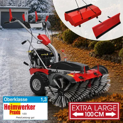 Produktbild von BRAST Kehrmaschine Benzin | Laubsammler Schneeschieber | XXL Premium | 4,8kW(6,5PS) | 100cm Arbeitsbreite | Elektrostart | Schneeketten | 3in1 Gerät