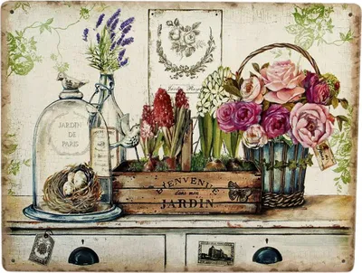 Produktbild von Shabby Blechschild 'Mon jardin' mit Text 'Bienvenue dans mon jardin' 33x25 cm