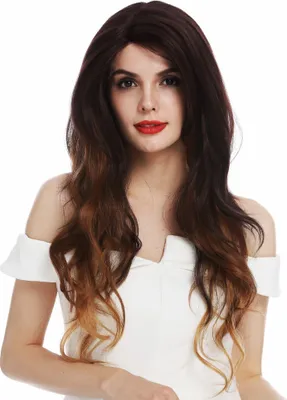 Produktbild von WIG ME UP Perücke Lace-Front Teil-Monofilament sehr lang wellig Balayage Mahagoni Braun Blond DW2592-MF