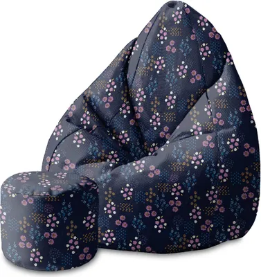 Produktbild von Dreamroots Bean Bag 80x80x120cm Sitzsack mit Lehne und Hocker und Bezug Sitzsack mit Füllung Sitzsack Erwachsene mit Füllung Geometric Flower