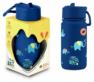 Produktbild von Brosky O. Blaue Kinder-Trinkflasche mit Strohhalm Elefantenmuster 450 ml