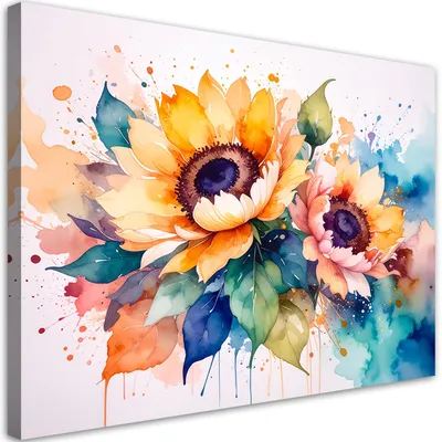 Immagine prodotto di Quadro su tela, Girasoli Fiori Acquerello - 100x70