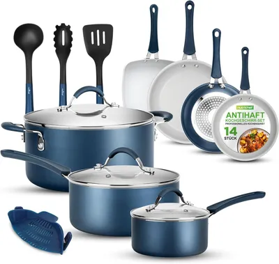 Produktbild von NutriChef sada panvíc a hrncov indukcia 14-dielna, s nepriľnavým povrchom, sada hrncov na varenie, sady hrncov a panvíc, hliník s nerezovými okrajmi