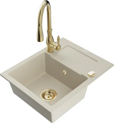 Produktbild von Mexen Enzo 1 Becken-Granitspüle mit Abtropffläche und Mischbatterie Savita, Beige - 6506-69-672601-50