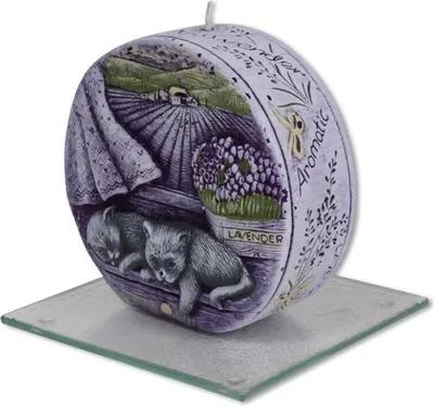 Image de Bougie Diskus Lavande 12 cm – Décoration estivale méditerranéenne