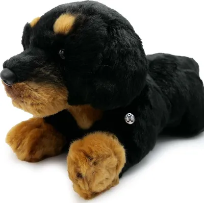 Produktbild von Rottweiler Kuscheltier Hund liegend schwarz-braun Plüschtier TESSA