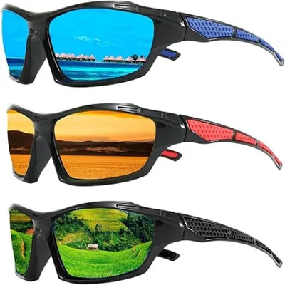 Produktbild von 3-teiliges Sonnenbrillen-Set, polarisierte Sonnenbrillen für Damen und Herren, polarisierte Sonnenbrillen mit Trageband, UV-Schutz, zum Angeln und Radfahren