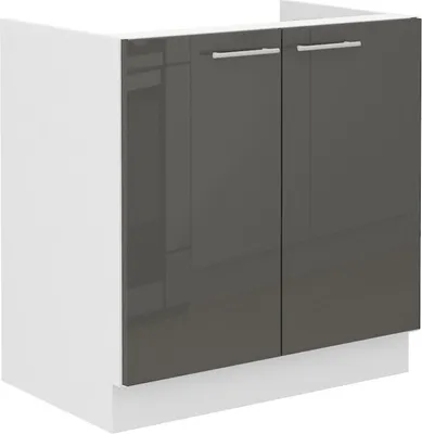 Produktbild von Spülenschrank 80 Lara Grau Hochglanz + Weiß matt Küchenzeile Küchenblock Küche