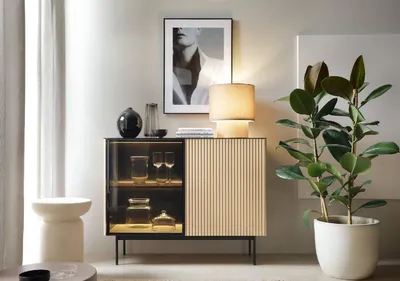 Produktbild von YOURHOUSE24 Kommode ORTA K-107 mit Beleuchtung, Eiche Vicenza