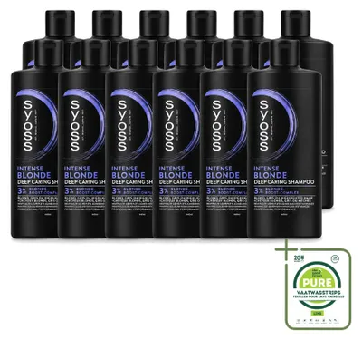 Imagen del producto de 12 botellas de champú Syoss Intense Blonde - 440 ml - Pack grande - 12 unidades