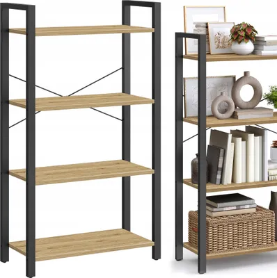 Zdjęcie produktu dla Regał na Książki Półka do Salonu Industrialny 4 Półki Loft Dąb Artisan