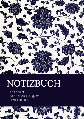 Produktbild von Floral blau - Notizbuch A5 kariert - 100 Seiten 90g/m² - Soft Cover -Papier