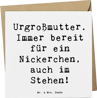 Produktbild von Mr. & Mrs. Panda Glückwunschkarte Spruch Urgroßmutter Nickerchen - Weiß - Geschenk, Liebe, Ruhepause, Gelassenheit, doppelkarte, Erinnerungen, Familientradition, Ahnen