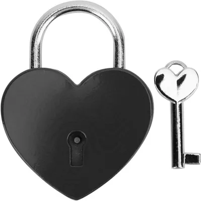 Produktbild von Metallisches Herzschloss mit Schlüssel für Gepäck, Tagebuch und Schmuckschatulle (schwarz)