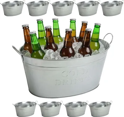 Produktbild von BURI 10x Getränkewanne mit Henkel 24 Liter - Zinkwanne wasserdicht Getränkekühler - Großer Champagner- & Sektkühler, Eiskübel, Eiseimer für Garten-Party mit Aufdruck