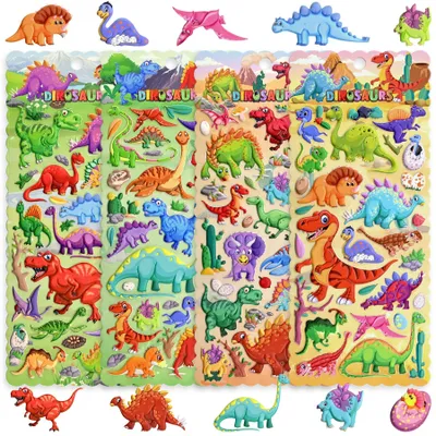 Immagine prodotto di Set di adesivi a tema dinosauri, confezione da 4, con più di 100 disegni, ideali per feste di compleanno per bambini
