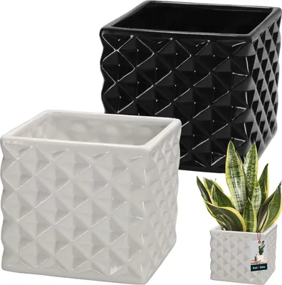 Produktbild von KOTARBAU® Blumentopf Keramik glasiert Quadratisch Weiß Schwarz 14 x 14 cm H 13 cm Übertöpfe für Zimmerpflanzen Orchideen & Sukkulenten Topf Pflanzen Töpfe Blumen Übertopf Blumentopf viereckig Piano Kollektion