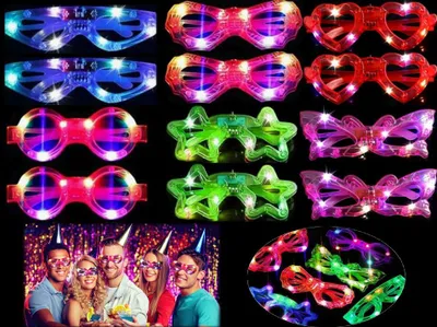 LED-Partybrillen, 12 Stück, 6 Stile, leuchtend, Kunststoff