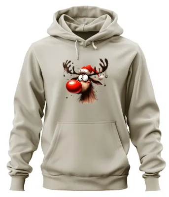Obrázok produktu pre Vtipná mikina s kapucňou Deer Reindeer Rudolf Moose - Christmas Xmas Christmas Uni mikina s kapucňou, Nature, XL