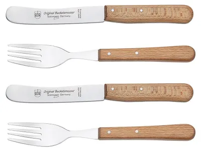Immagine prodotto di Set di posate RÖR, coltelli, forchette e cucchiai - 4 pezzi, manico in legno di faggio - Prodotto a Solingen - 10281-4