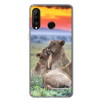Produktbild von MuchoWow® Handyhülle Schutzhülle Hülle für Huawei P30 Lite Löwen bei Sonnenaufgang Silikon Softcase Handy Hülle - Handyhülle