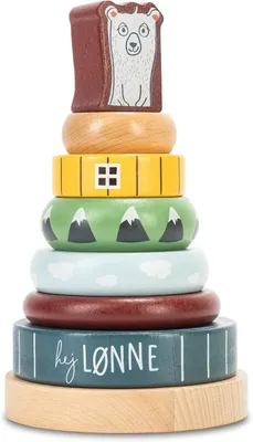 Image de LØNNE Tour d'empilage en bois - Jouet éducatif avec 7 pièces - Tour en bois pour bébés - Favorise la motricité et la coordination