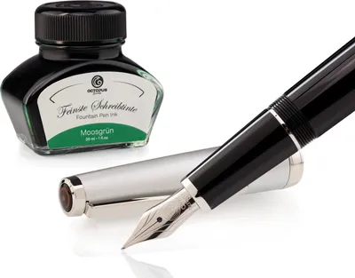 Produktbild von Füllhalter Set Cleo Skribent Classic Metall Schwarz, Patronen-Füllhalter und 30 ml Tinte Grün