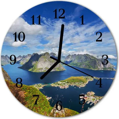 Produktbild von Glasuhr Wanduhr Küchenuhr Echt-Glas 30fi cm Gebirge blau