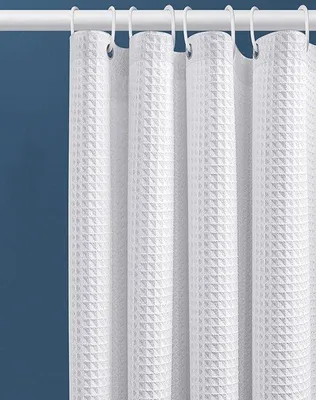 Produktbild von Wasserhahn Duschvorhang - Anti Schimmelfrei - Badezimmer Zubehör - semi Durchsichtig - mit 12 Ringen Weiß - Kubišcher Design - inklusive Ringen - wasserdicht - Polyester -80*180 cm-Waben Duschvorhang - weißer Duschvorhang mit Wabenweave