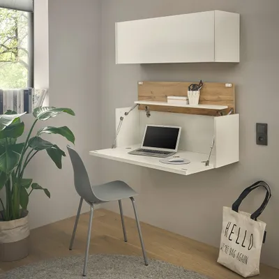 Produktbild von Homeoffice Set weiß mit Eiche CRISP-61 modern 2-teilig mit Hängesekretär