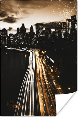 Produktbild von MuchoWow® Poster Gold - Autobahn - Städte 120x180 cm - Kunstposter