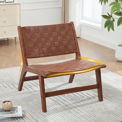 Immagine prodotto di Sedia STILVORA, dal design moderno, sedia da relax con superficie intrecciata, sedia in legno con motivo a scacchiera, adatta per interni ed esterni