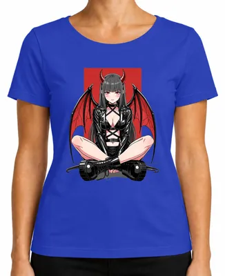 Obrázok produktu pre Anime, motív: Diabolský dievča, démon, súcuba, gotický štýl, Japonsko, obdobie Y2K, manga, dámske tričko, modrá farba, veľkosť XL