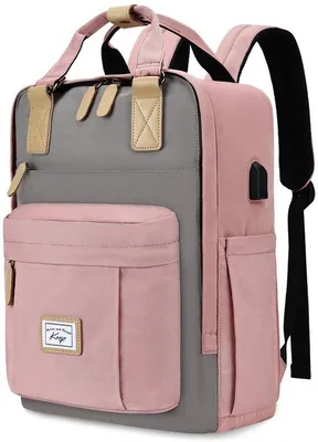 Immagine prodotto di Zaino scolastico per ragazze, zaino per laptop da 15,6 pollici, idrorepellente, rosa e grigio, porta di ricarica USB