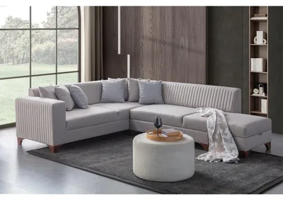 Produktbild von Hanah Home, Ecksofa-Bett in Creme, 230 x 285 cm | 70% HORNBEAM, 30% melaminbeschichtete Spanplatte | 100% Polyester, pflegeleicht, inkl. 6 Kissen, 240 kg Tragfähigkeit, modern & funktional.