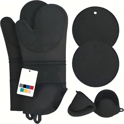 Produktbild von Topfhandschuhe Ofenhandschuhe Topflappen Topfhandschuhe 6er Set Lange Backhandschuhe,mit extra langen Handschuhen & Topflappen,BPA-freies,rutschfeste