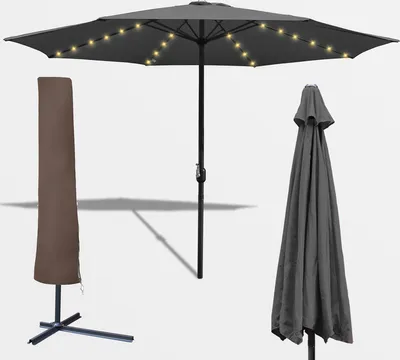 Image de Jopassy Parasol de jardin 3,5 m Parasol d'extérieur UV40+ Parasol de marché avec LED solaire et housse de protection Jardin, gris, 3,5 m