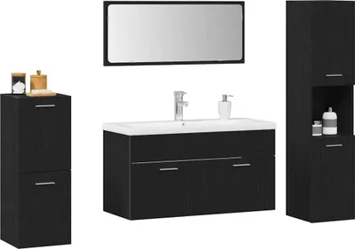 Produktbild von vidaXL Badezimmermöbel-Set 5 pcs Schwarz Eichen-Optik Holzwerkstoff