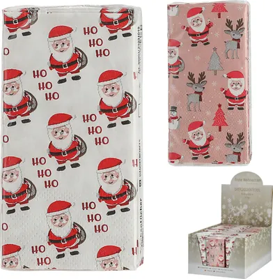 Produktbild von Taschentücher 'Santa' 36x10er Pack Display 5x11x2cm Papier 3lagig Papiertaschentücher Tempo Nikolaus Rentier Tannenbaum HoHoHo 2 Motive