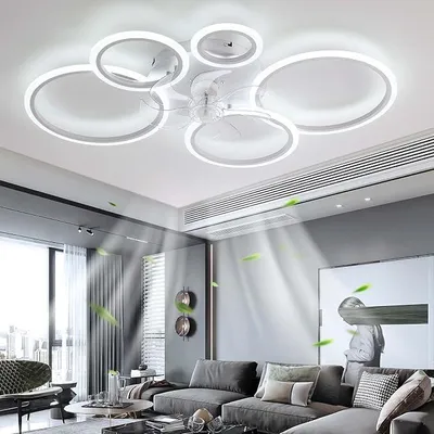 Immagine prodotto di Ventilatore a soffitto moderno con illuminazione, LED 72W, dimmerabile. Lampada ventilatore a soffitto per soggiorno, camera da letto, cucina, 6 velocità, colore bianco, diametro 100 cm