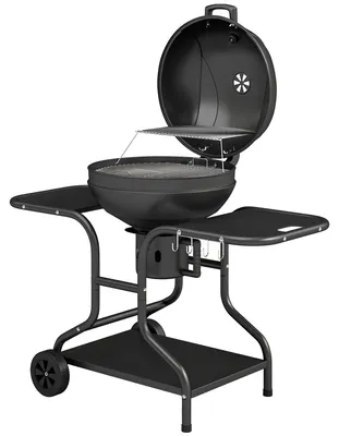 Produktbild von Holzkohlegrill BBQ Smoker mit Seitentischen Deckel Thermometer R?der 129 x 63,5 x 106,5 cm